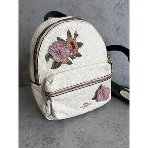 COACH F28953 MINI CHARLIE Leather Backpack With HAWAIIAN FLORAL EMBROIDERY Cream